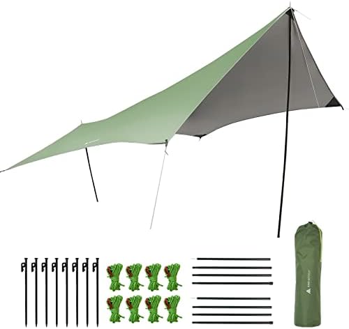 AND MYSELF タープ ヘキサタープ 遮熱性 シルバーコーティング 防水 UVカット UPF50+ コンパクト 持ち運び便利 耐水圧  1500mm 一人用 ソロ キャンプ 付属 [ ペグ8本 ロープ8本 ポール2本 ] (グリーン)